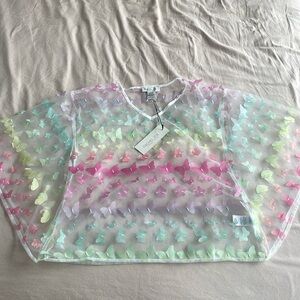 Rainbow Butterfly Mesh Beach Coverup Top